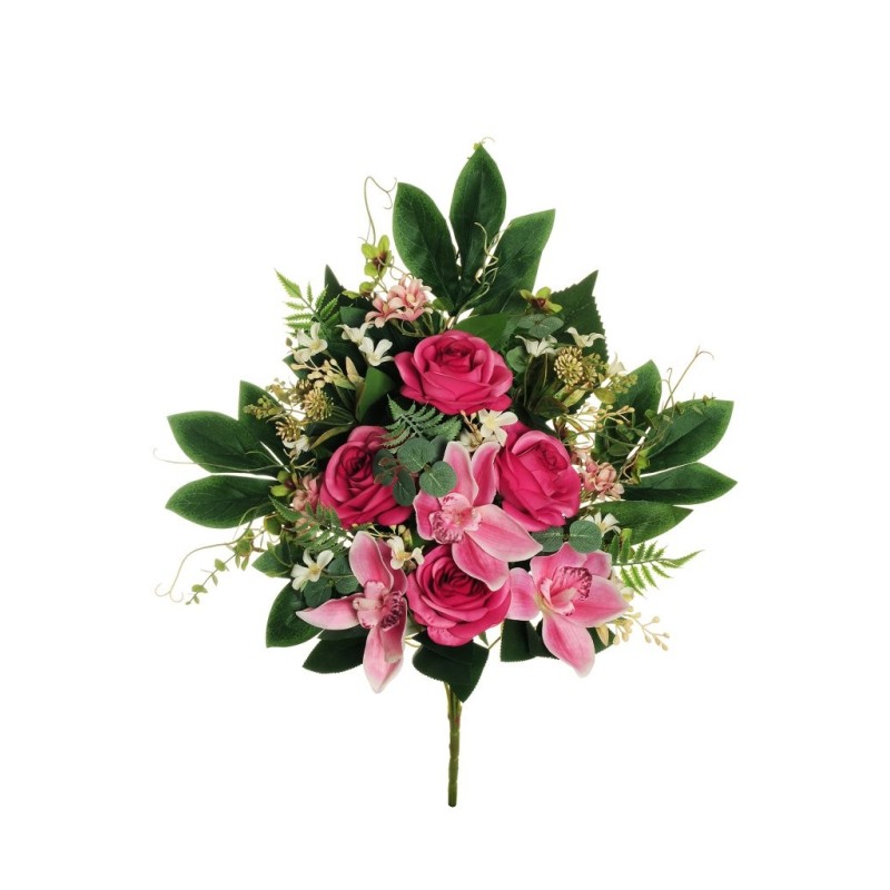 Lot de 6 - Demi-buisson artificiel rose et cymbidium X12, 56 cm - rose 