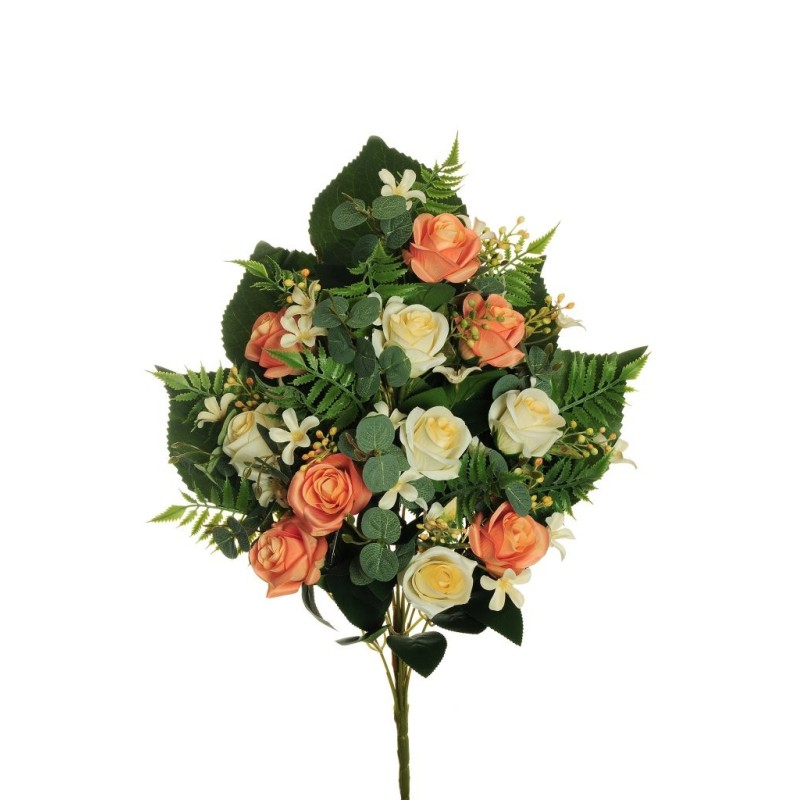 Lot de 6 - Demi-buisson artificiel de mini-roses X11, 56 cm - saumon crème 