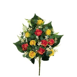 Lot de 6 - Demi-buisson artificiel de mini-roses X11, 56 cm - jaune orange 