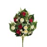 Lot de 6 - Demi-buisson artificiel de mini-roses X11, 56 cm - rouge crème 