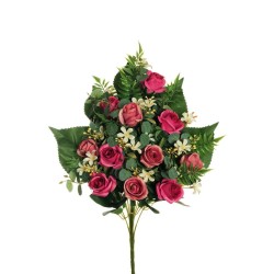 Lot de 6 - Demi-buisson artificiel de mini-roses X11, 56 cm - mauve fuchsia 