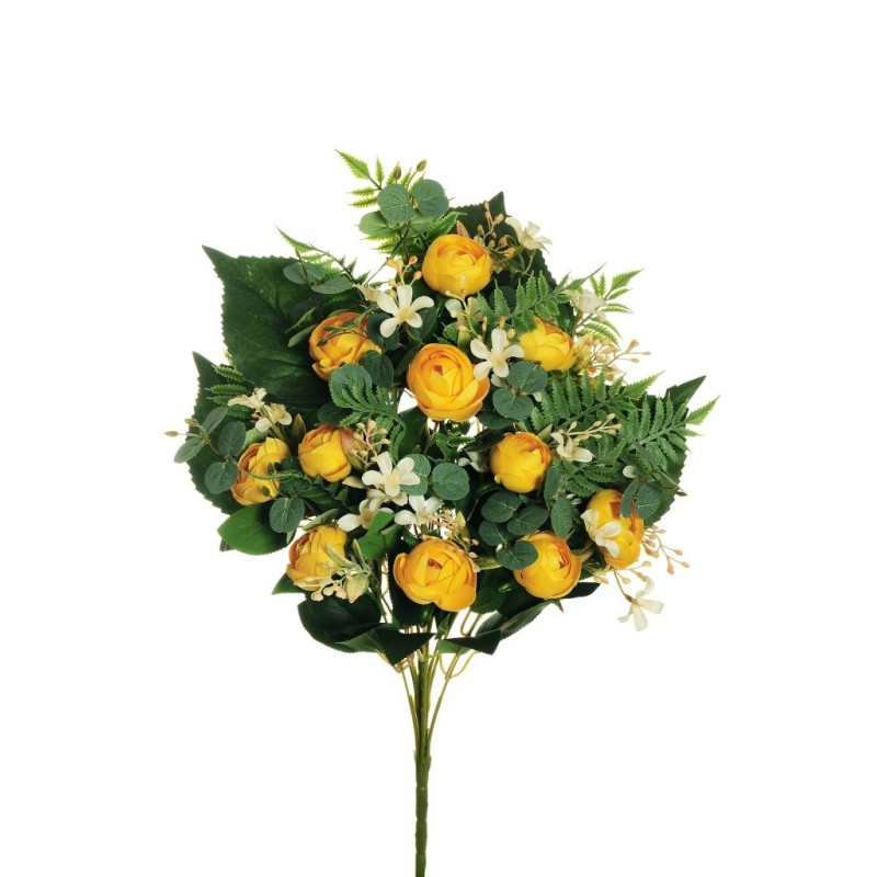Lot de 6 - Demi-buisson artificiel de mini-renoncules X11, 56 cm - jaune 