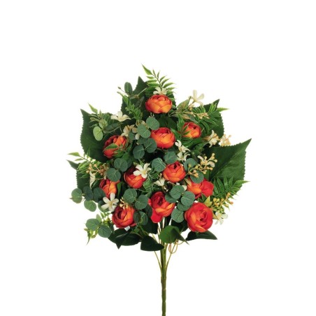 Lot de 6 - Demi-buisson artificiel de mini-renoncules X11, 56 cm - orange 