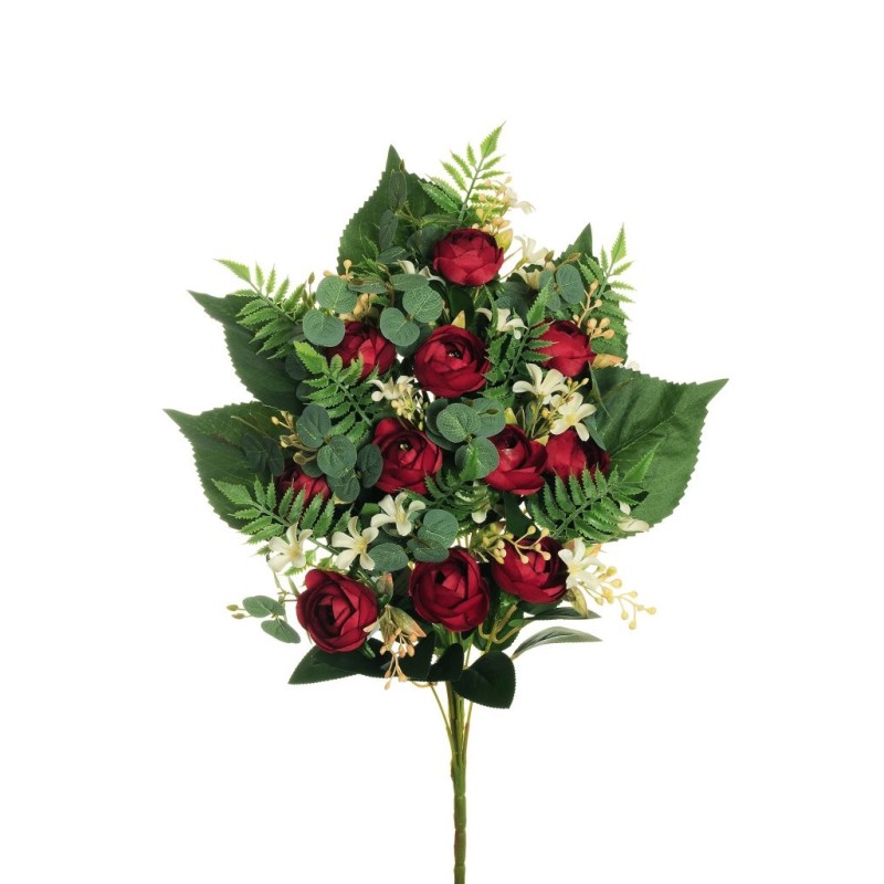 Lot de 6 - Demi-buisson artificiel de mini-renoncules X11, 56 cm - rouge 