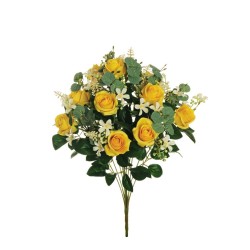 Lot de 6 - Buisson artificiel de mini-roses X11, 49 cm - jaune 