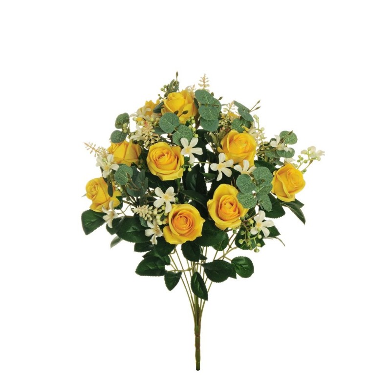 Lot de 6 - Buisson artificiel de mini-roses X11, 49 cm - jaune 