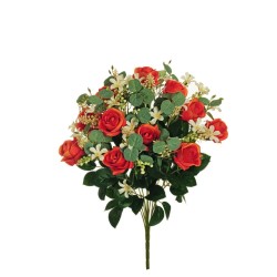 Lot de 6 - Buisson artificiel de mini-roses X11, 49 cm - orange 