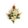 Lot de 12 - Demi-buisson artificiel lys tigré et boutons de rose X7, 42 cm - rouge jaune clair 