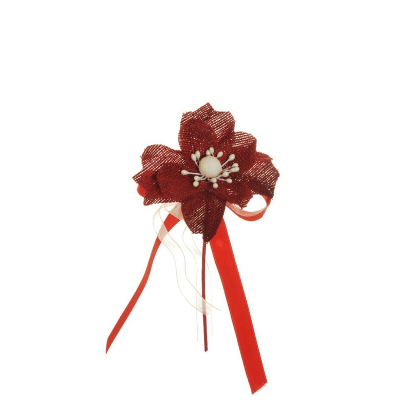 Lot de 144 - Pic artificiel d'hellébore en jute, 13 cm - rouge 