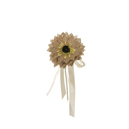 Lot de 144 - Pic artificiel d'hélianthus en jute, 13 cm - sable 