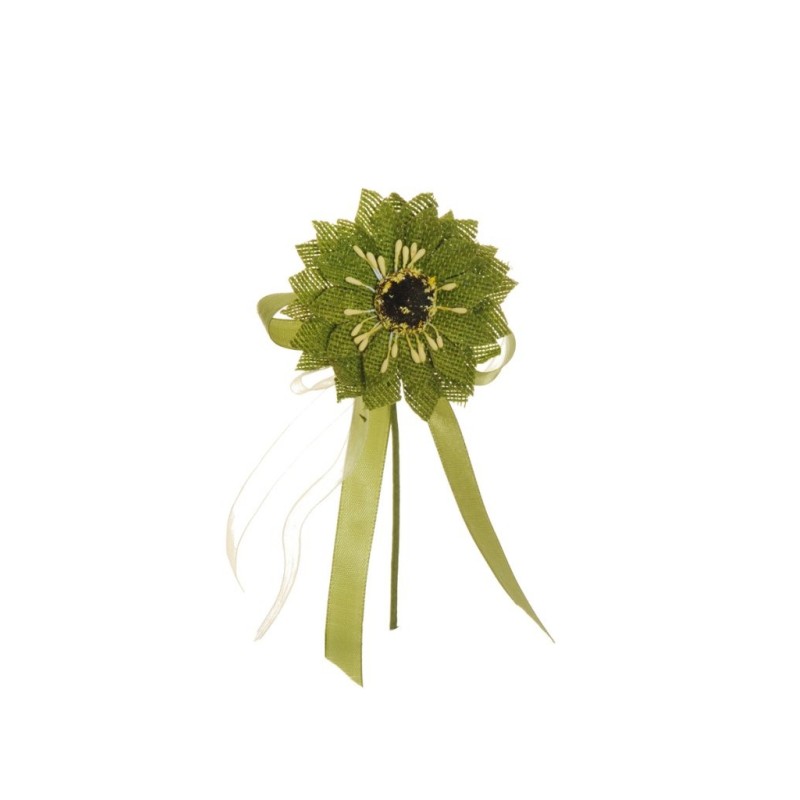 Lot de 144 - Pic artificiel d'hélianthus en jute, 13 cm - vert 
