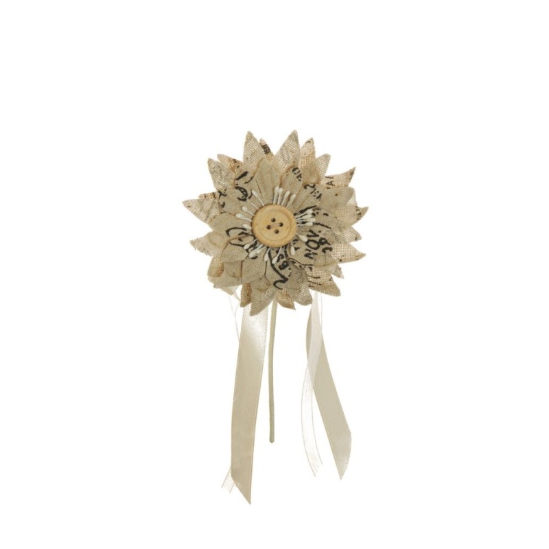 Lot de 144 - Pic artificiel d'hélianthus en jute vintage, 12 cm - sable imprimé 