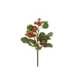 Lot de 16 - Buisson artificiel de framboises X12 floqué, 31,5 cm - rouge 