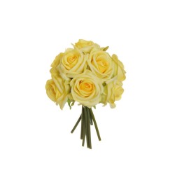 Lot de 12 - Bouquet artificiel de roses bridal X9, 25 cm - jaune clair 