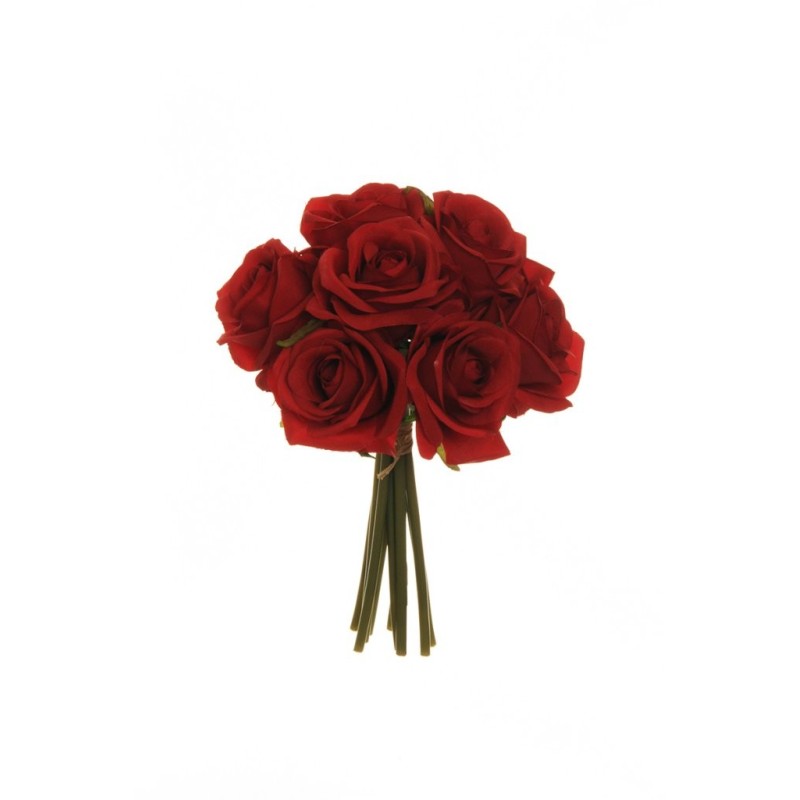 Lot de 12 - Bouquet artificiel de roses bridal X9, 25 cm - rouge 