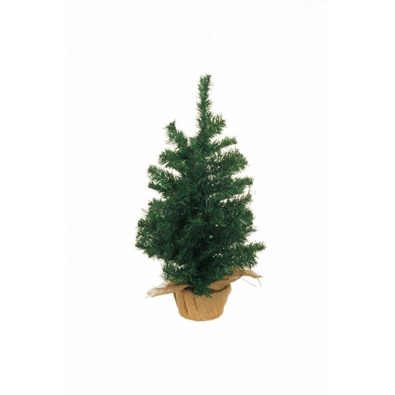 Lot de 12 - Sapin de Noël artificiel Cevedale en sac de jute, 60 cm - vert 