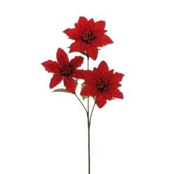 Lot de 36 - Tige artificielle de poinsettia velours X3, 60 cm - rouge 