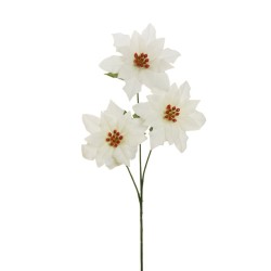 Lot de 36 - Tige artificielle de poinsettia velours X3, 60 cm - crème 
