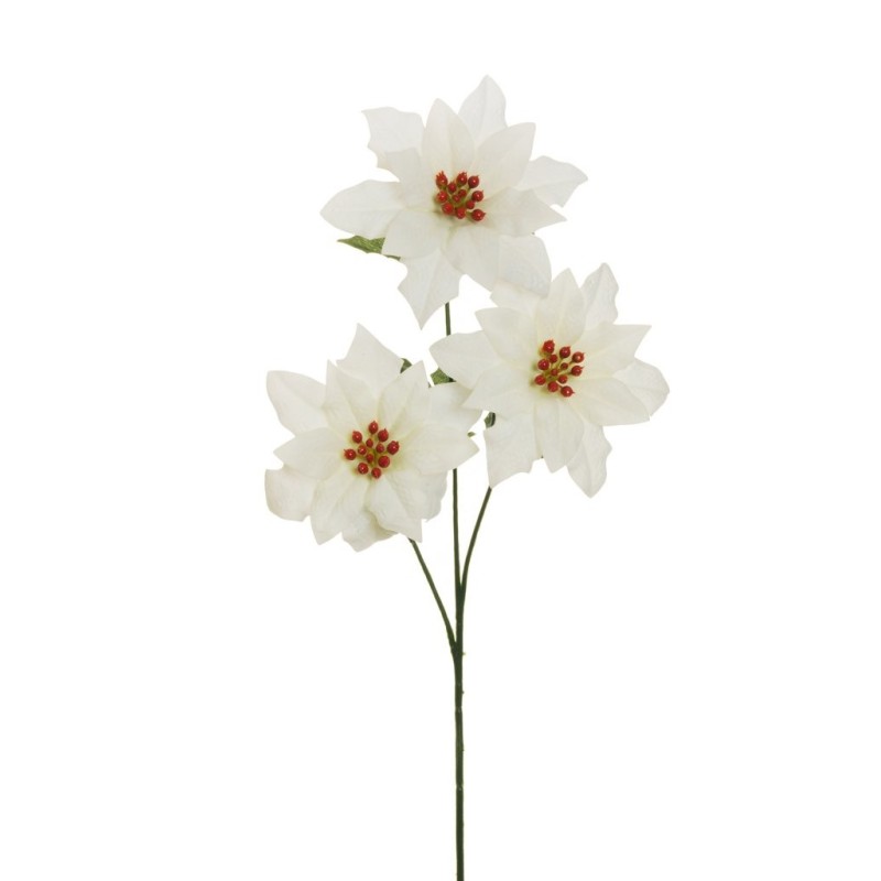 Lot de 36 - Tige artificielle de poinsettia velours X3, 60 cm - crème 
