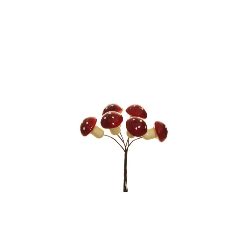 Lot de 96 - Bouquet pic artificiel de champignons X6, 10,5 cm - rouge 