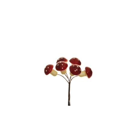 Lot de 96 - Bouquet pic artificiel de champignons X6, 10,5 cm - rouge 