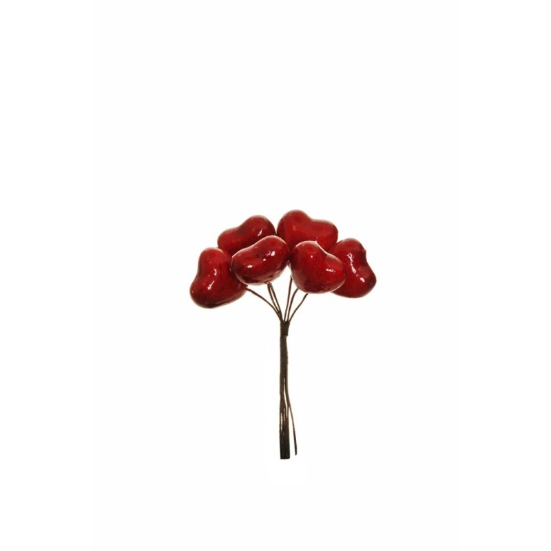 Lot de 96 - Bouquet pic artificiel de cœurs X6, 11 cm - rouge 