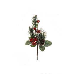 Lot de 48 - Pic artificiel pin, baies, pommes, champignon et pomme de pin, 19 cm - rouge 