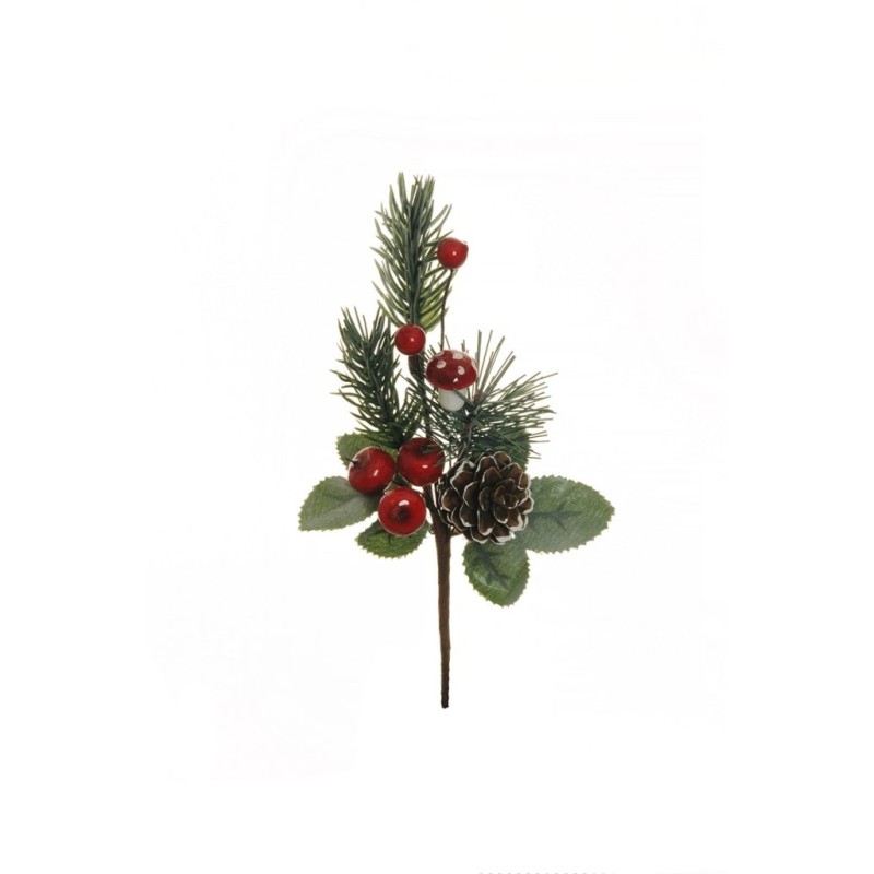 Lot de 48 - Pic artificiel pin, baies, pommes, champignon et pomme de pin, 19 cm - rouge 