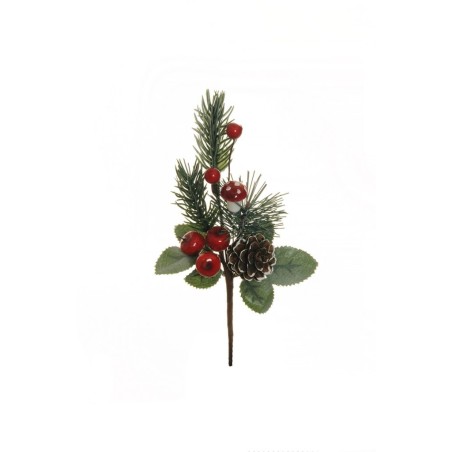 Lot de 48 - Pic artificiel pin, baies, pommes, champignon et pomme de pin, 19 cm - rouge 