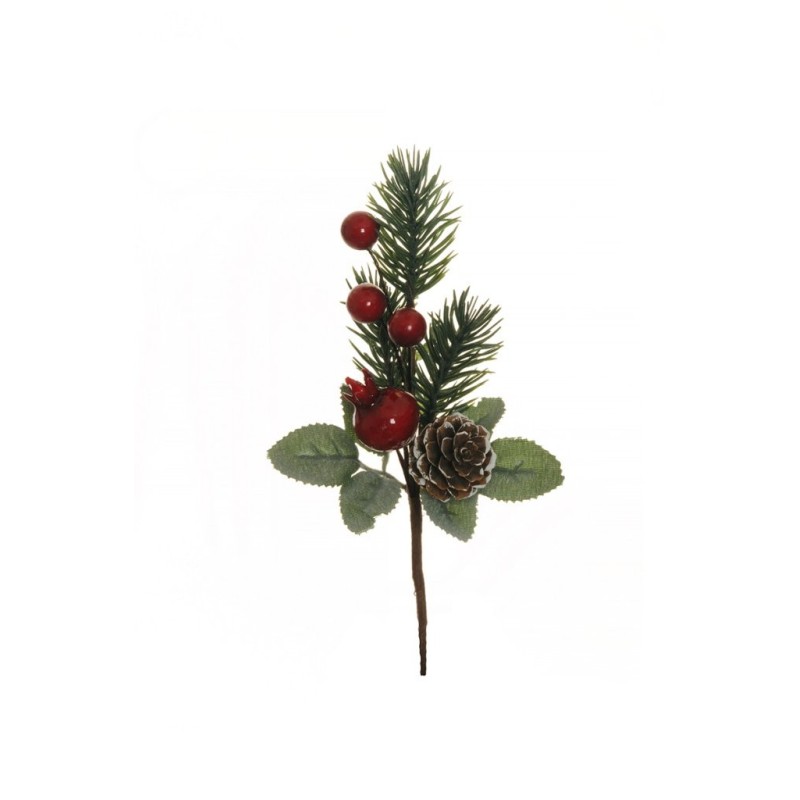 Lot de 48 - Pic artificiel pin, baies, églantine et pomme de pin, 20 cm - rouge 