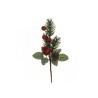 Lot de 48 - Pic artificiel pin, baies, églantine et pomme de pin, 20 cm - rouge 