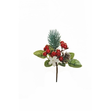 Lot de 96 - Pic artificiel pin, baies, edelweiss et pomme de pin, 13 cm - rouge 