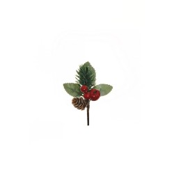Lot de 96 - Pic artificiel pin, baies, pomme et pomme de pin, 11,5 cm - rouge 