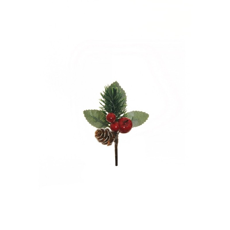 Lot de 96 - Pic artificiel pin, baies, pomme et pomme de pin, 11,5 cm - rouge 