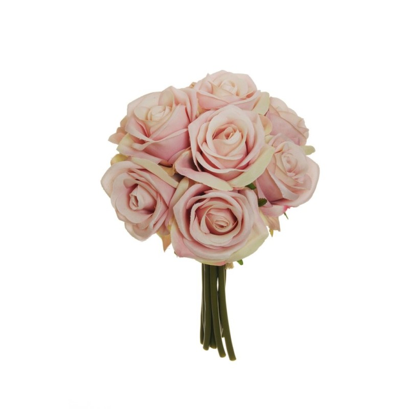 Lot de 12 - Bouquet artificiel de roses bridal X9, 25 cm - rose clair 