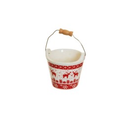 Lot de 2 - Pot céramique Noël avec renne, cadeaux et anse, 7,5 cm - rouge blanc 