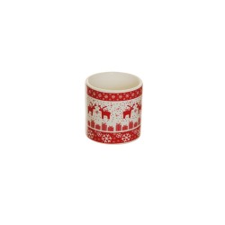 Lot de 8 - Pot céramique Noël avec rennes et cadeaux, 7 cm - rouge blanc 