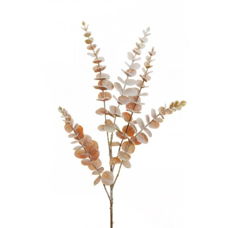 Lot de 36 - Tige artificielle d'eucalyptus jade enneigée X5, 75 cm - marron clair 