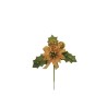 Lot de 48 - Pic artificiel poinsettia, baies et ruban, 14 cm - or vert 