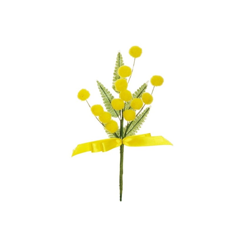 Lot de 480 - Pic artificiel de mimosa avec ruban, 18 cm - jaune 