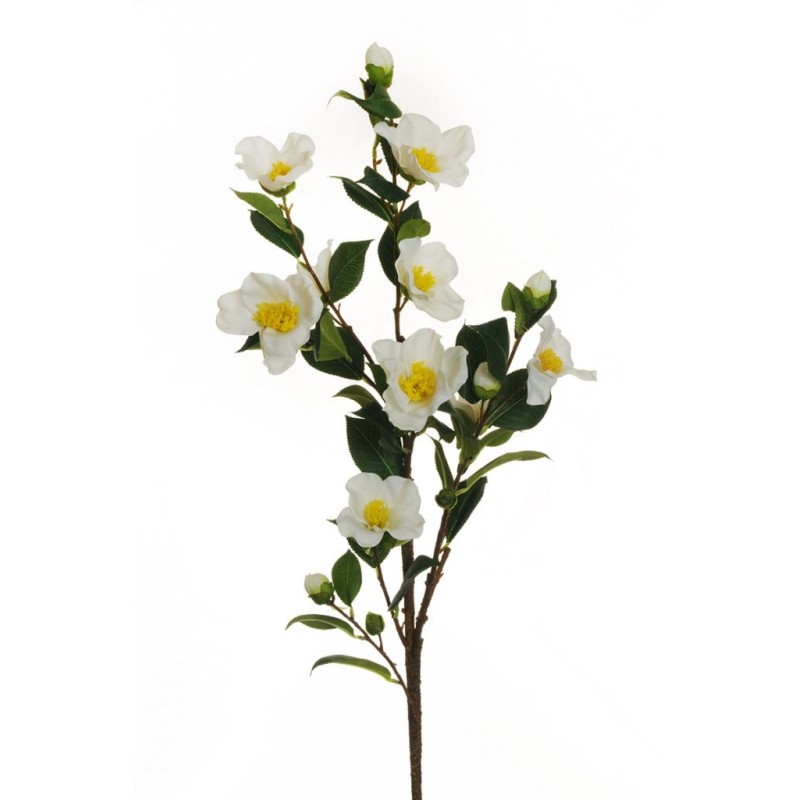 Lot de 6 - Tige artificielle de camélia X3, 107 cm - blanc 