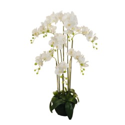 Plante artificielle d'orchidée Phalaenopsis toucher réel, 125 cm - blanc 