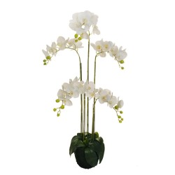 Plante artificielle d'orchidée Phalaenopsis toucher réel, 125 cm - blanc 