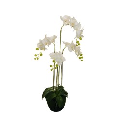 Plante artificielle d'orchidée Phalaenopsis toucher réel, 108 cm - blanc 