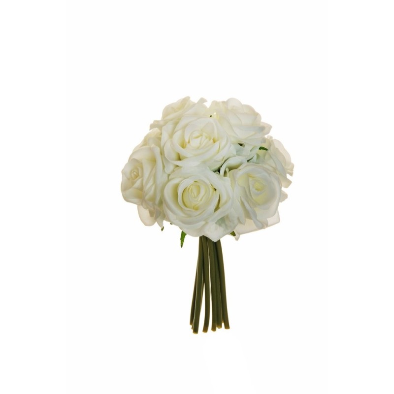 Lot de 12 - Bouquet artificiel de roses bridal X9, 25 cm - blanc 
