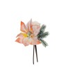 Lot de 18 - Bouquet artificiel grand bouton de rose, poinsettia, pin et pommes de pin enneigées X3, 27,5 cm - saumon 
