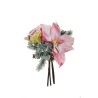 Lot de 12 - Bouquet artificiel rose Regina, poinsettia, pin et pommes de pin enneigées X4, 29 cm - rose vert 