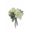 Lot de 12 - Bouquet artificiel rose Regina, poinsettia, pin et pommes de pin enneigées X4, 29 cm - vert 