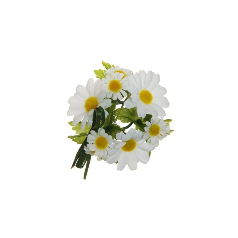 Lot de 24 - Couronne de bougie artificielle marguerites et ruban, D. 11 cm - blanc 