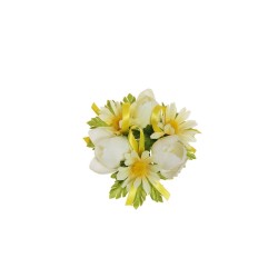 Lot de 24 - Couronne de bougie artificielle tulipe et marguerite sauvage, D. 10 cm - crème ivoire 